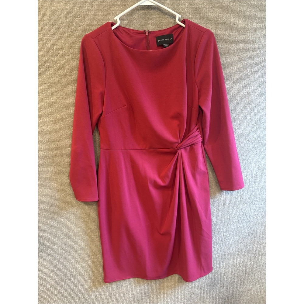 DONNA MORGAN Burgundy TEXTURED KNIT 3/4 Sleeve SIDE-TIE DETAIL Sheath Dress 10